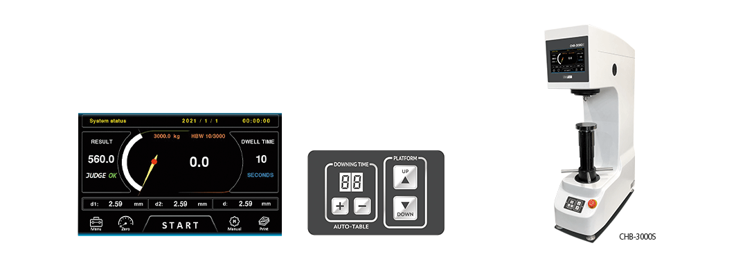 ロードセル式ブリネル硬さ試験機› カラー液晶魔パネルを採用› 自動昇降